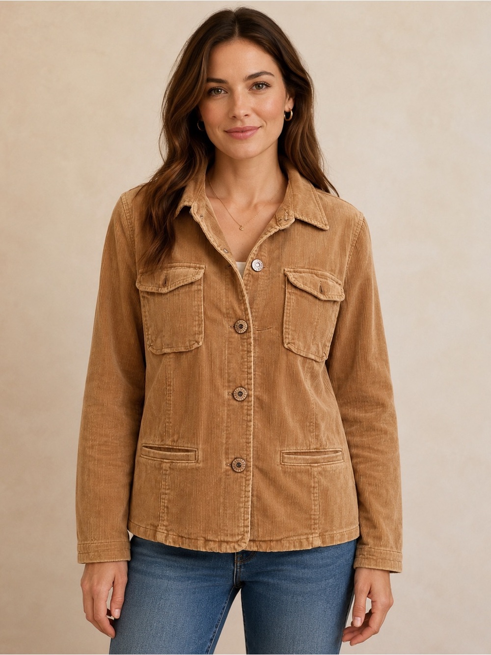 Christopher Blue Tan Corduroy Button Jacket L